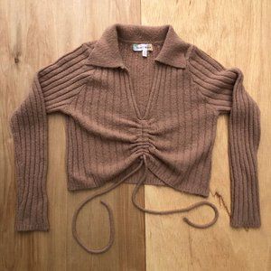 HAZEL MOON Women’s Sienna Brown Cropped Ribbed Knit Pullover V Neck Sweater sz S